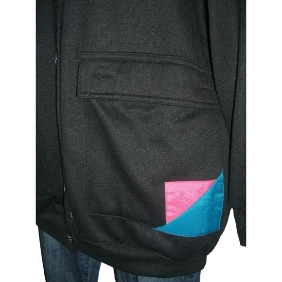 Vintage 80s Jacket Current Seen Black Geometric Stranger Things Mixed Media Pink - Picture 11 of 15